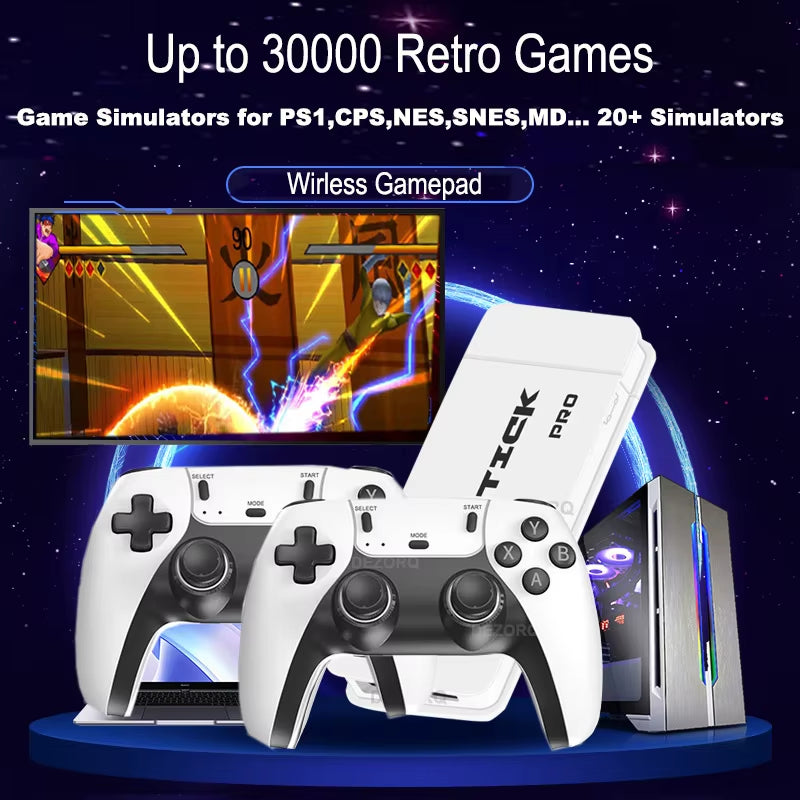 HD TV Retro Game Stick with Over 30,000 Built-in Games, Wireless Gamepads, and Handheld Memory card
