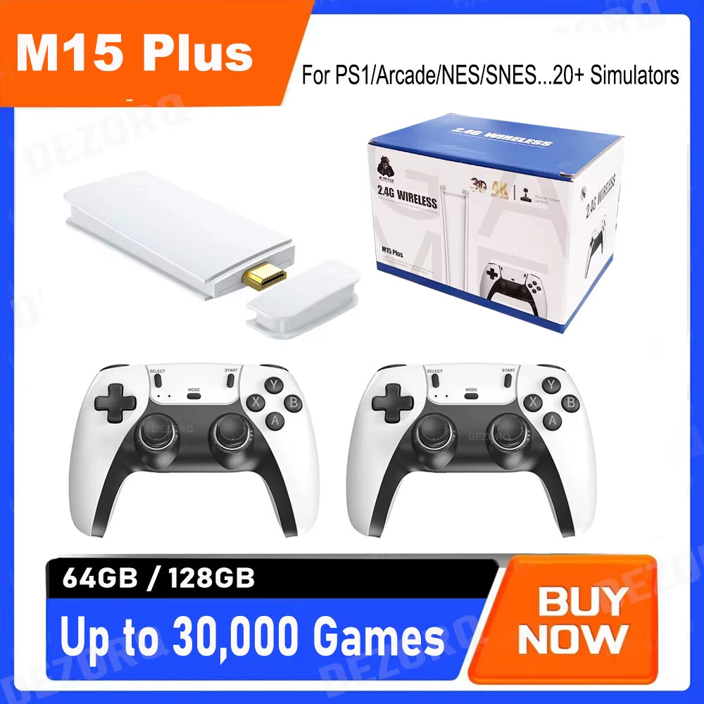 HD TV Retro Game Stick with Over 30,000 Built-in Games, Wireless Gamepads, and Handheld Memory card