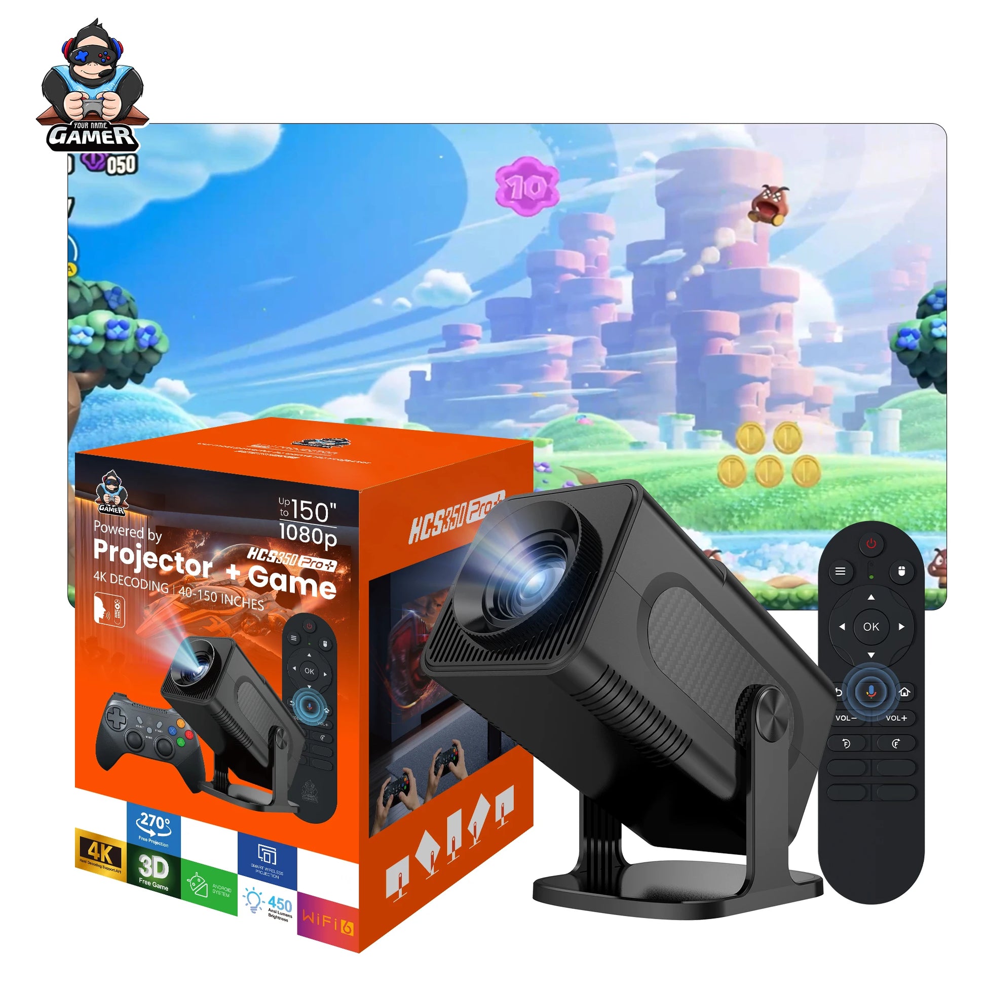 Family Entertainment Hub: 4K Support, Zoku HCS350Pro+ Projector: 30,000+ Games, 1080P, Dual Controllers - Next LVL Gaming™ | Comfort locked, vibe unlocked