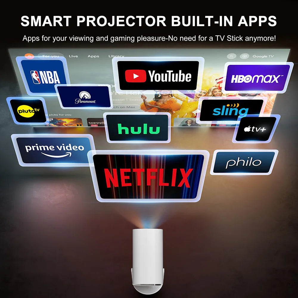 Smart Portable Android Projector HY300Pro: Native 1080P, WiFi 6, Auto Keystone, 4K Support, 180° Rotation, Built-in Apps - Next LVL Gaming™ | Comfort locked, vibe unlocked
