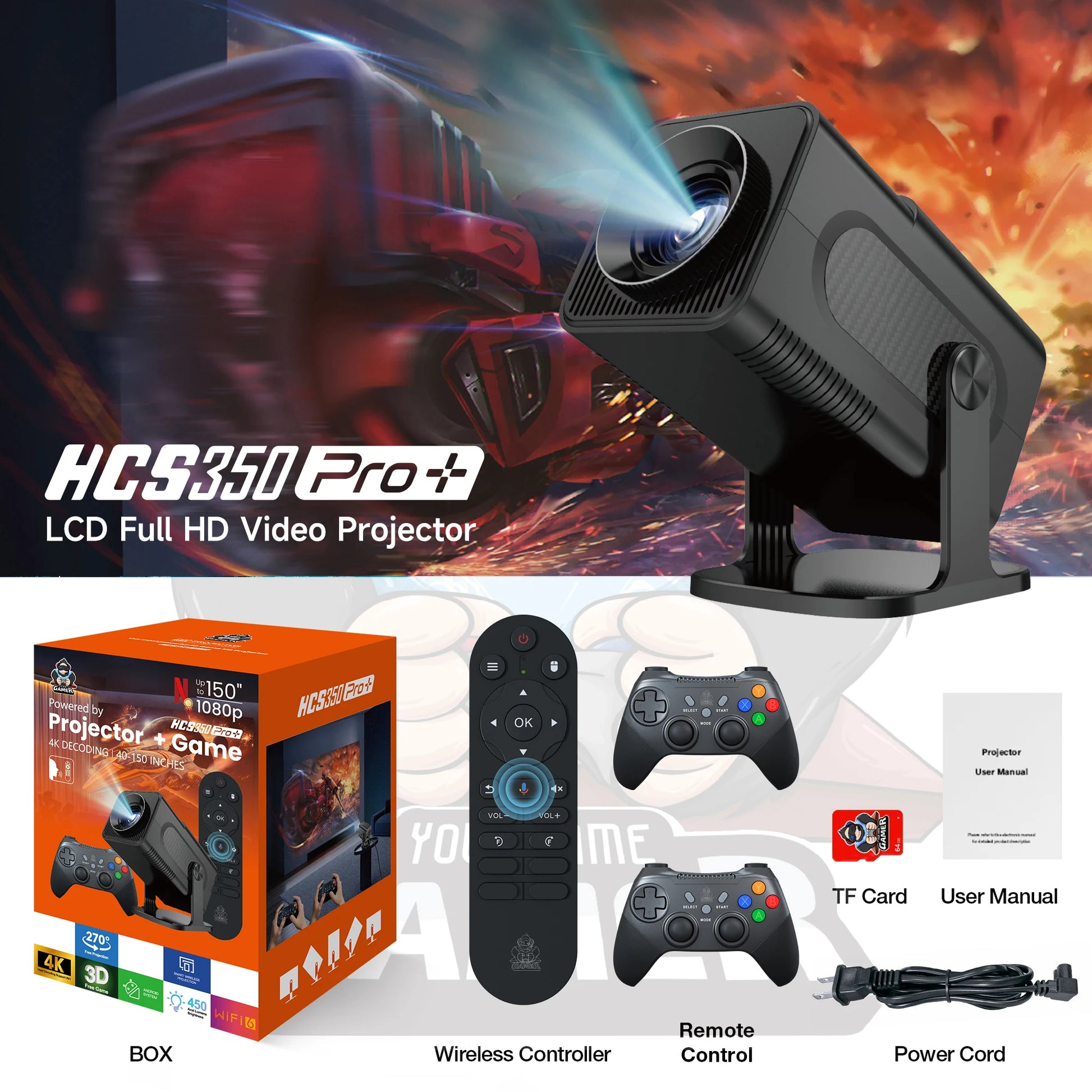 Family Entertainment Hub: 4K Support, Zoku HCS350Pro+ Projector: 30,000+ Games, 1080P, Dual Controllers - Next LVL Gaming™ | Comfort locked, vibe unlocked