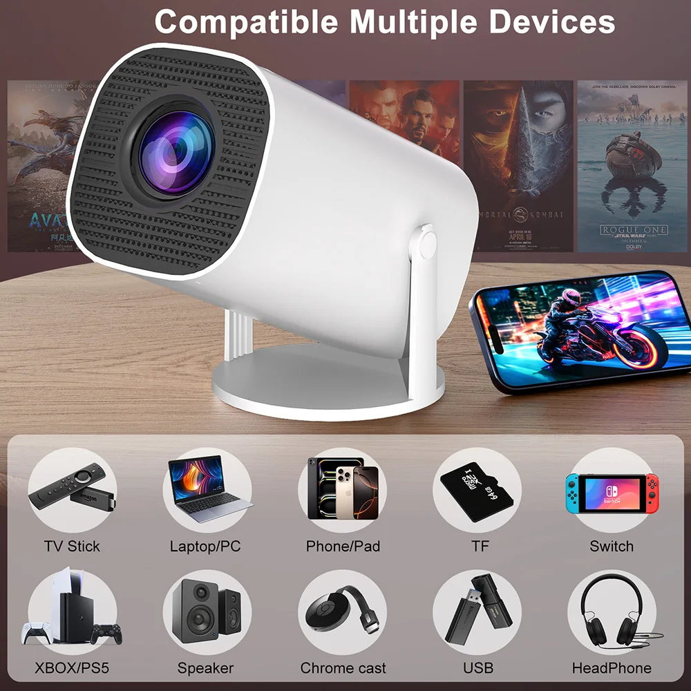Smart Portable Android Projector HY300Pro: Native 1080P, WiFi 6, Auto Keystone, 4K Support, 180° Rotation, Built-in Apps - Next LVL Gaming™ | Comfort locked, vibe unlocked