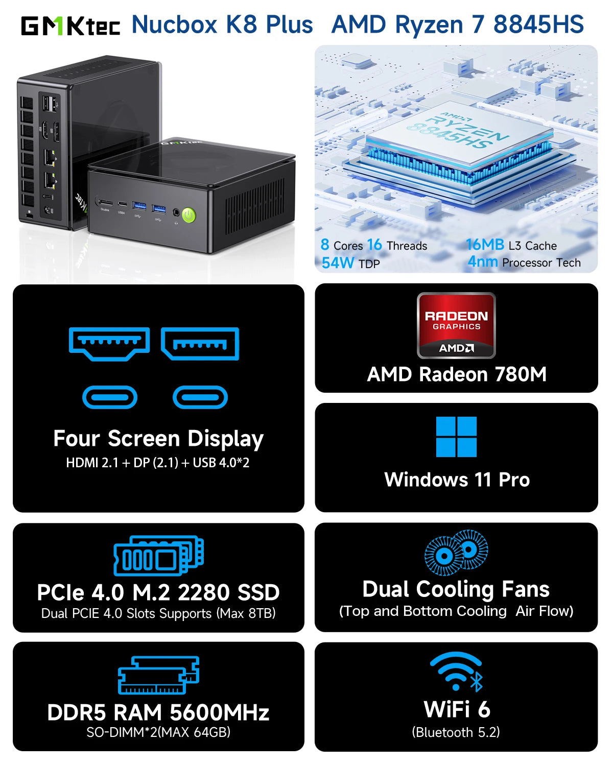 Compact Powerhouse: GMKtec K8 Plus | 8-Core AI Beast, 32GB DDR5, 1TB SSD | Next-Gen Gaming & Work in Your Palm - Next LVL Gaming™ | Comfort locked, vibe unlocked