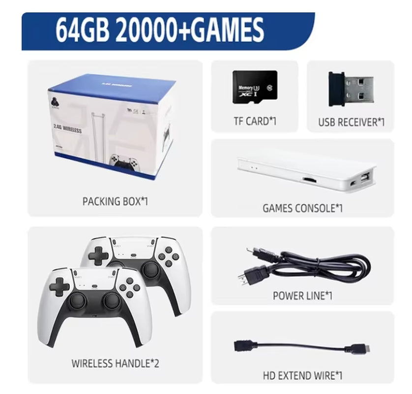 HD TV Retro Game Stick with Over 30,000 Built-in Games, Wireless Gamepads, and Handheld Memory card